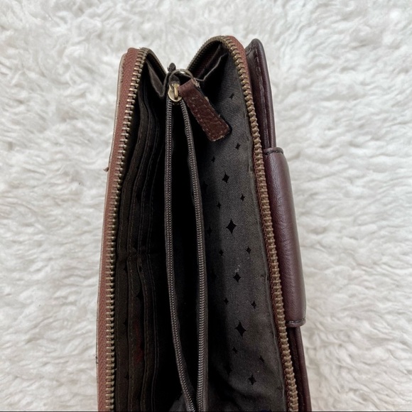 Fossil Brown and Metallic Gold Silver Zip Around Wallet with Gift Dust Bag - Picture 5 of 11